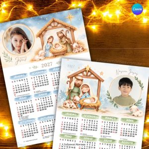 calendário infantil 2027 com foto, calendário de Natal cristão 2027, lembrancinha de Natal cristão, calendário nascimento de Jesus, calendário personalizado com foto, lembrancinha natalina para alunos, calendário de Natal para imprimir, lembrancinha de Natal para igreja, calendário infantil cristão Canva, lembrancinha de Natal com foto